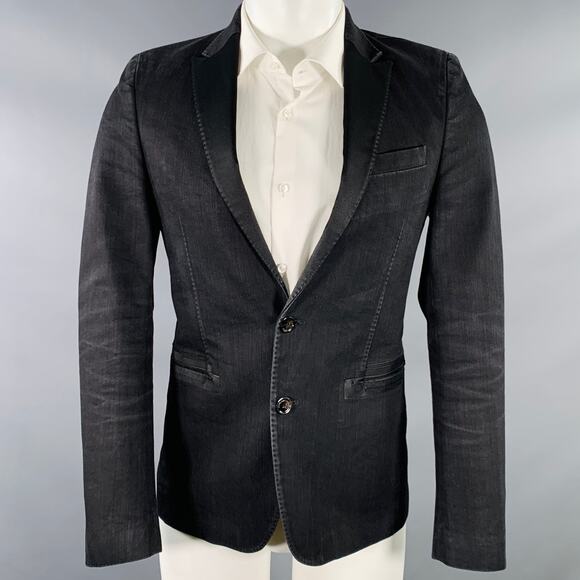 CoSTUME NATIONAL Size 36 Black Cotton Blend Peak Lapel Sport Coat